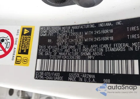 2019 Toyota Highlander Le Plus from USA, damaged, VIN 5TDZZRFH2KS306390